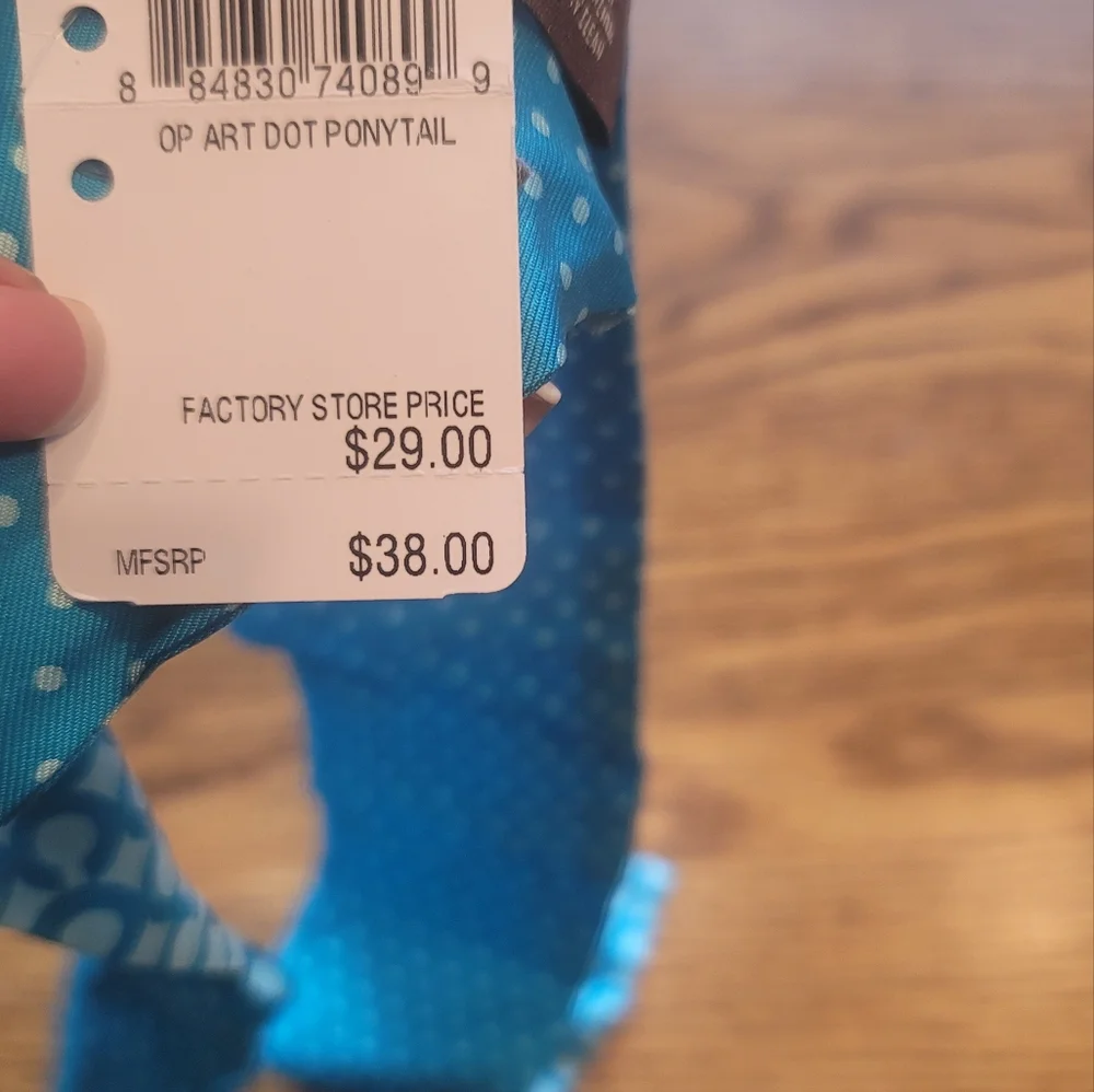NWT Coach Silk Blue Turquoise Polka Dot Reversible Logo Hair Neck Scarf Wrap